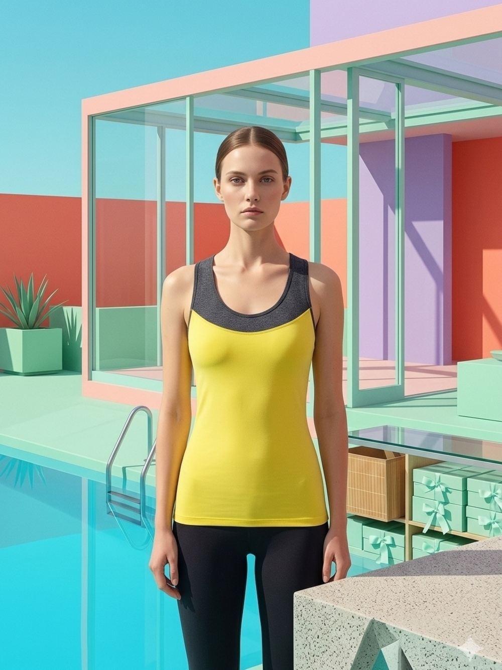 Women’s Yellow Tank Top with Contrast Neckline
